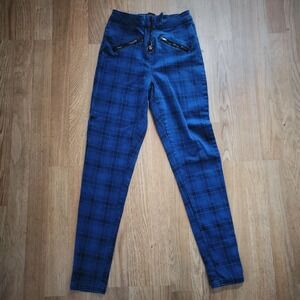 Hot Topic Skinny Pants Blue Plaid Zipper Pockets Punk Emo Goth Grunge Alt Small